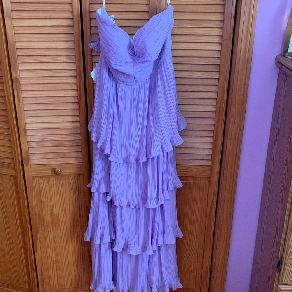 Tiered Lavender Pleated Maxi Dress - Women's